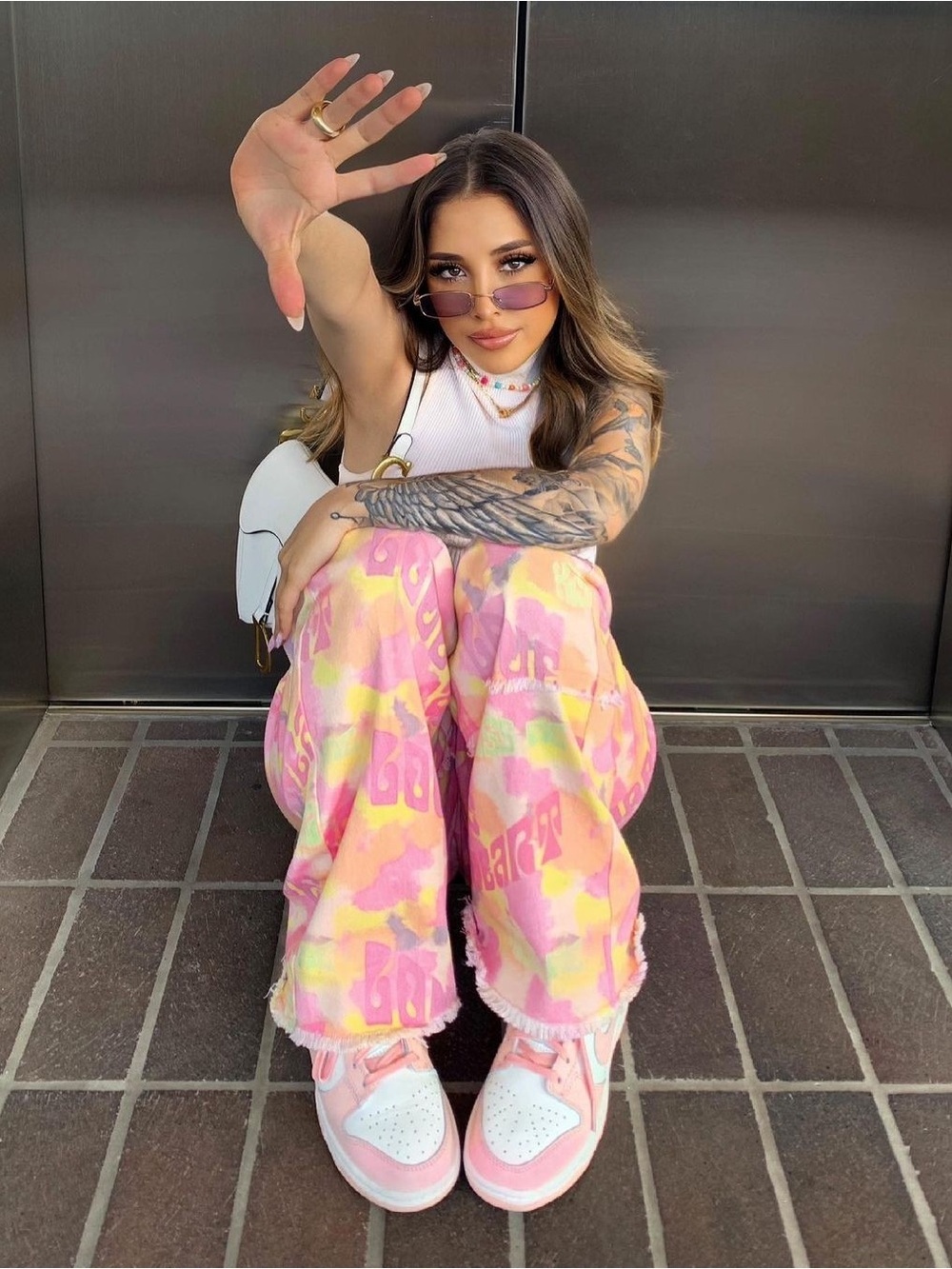 Princess Polly Pink and Yellow Tie-Dye 70s 60s Hippie Pants Love Tie Dye Casual